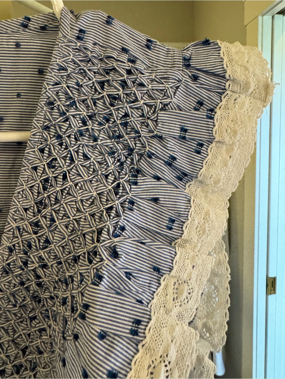 Maeve Light Blue Dot Wrap Tunic with White Lace Ruffle - Picture 3 of 6